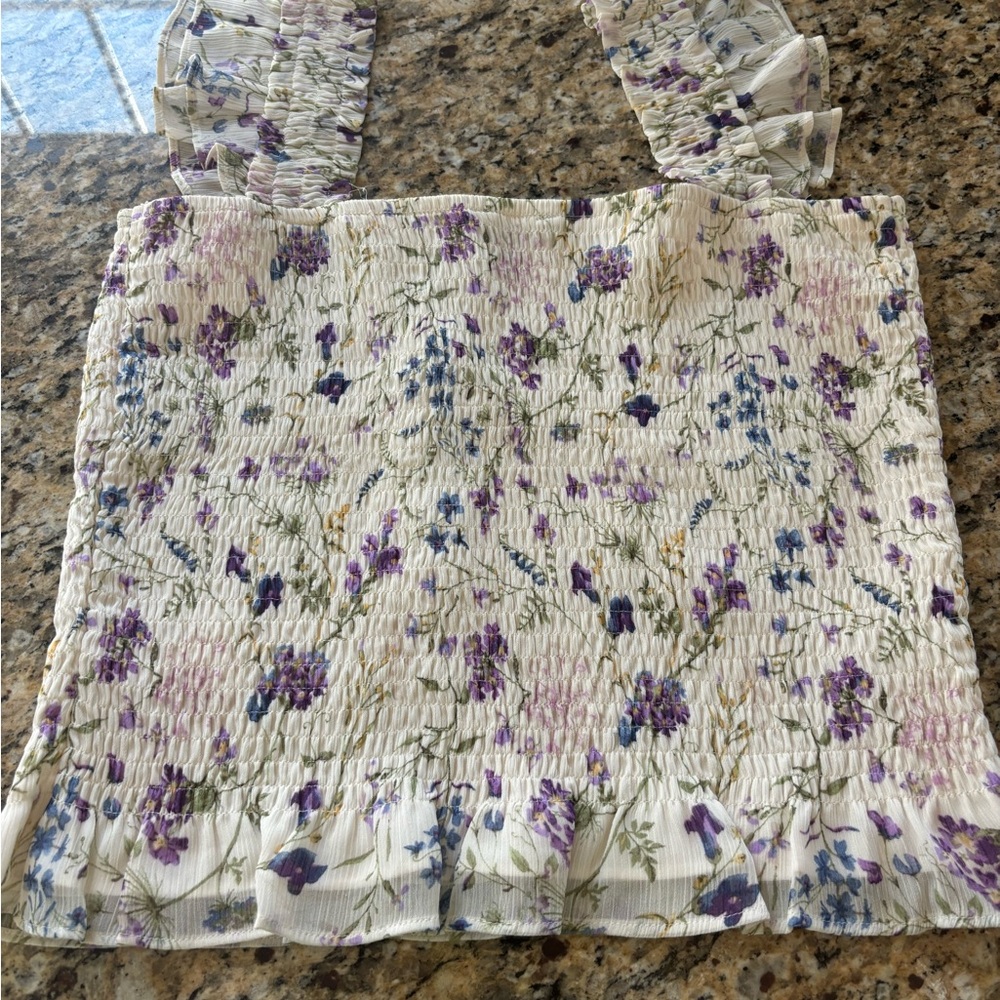 Express Cream Smocked Pleated Tank Top
